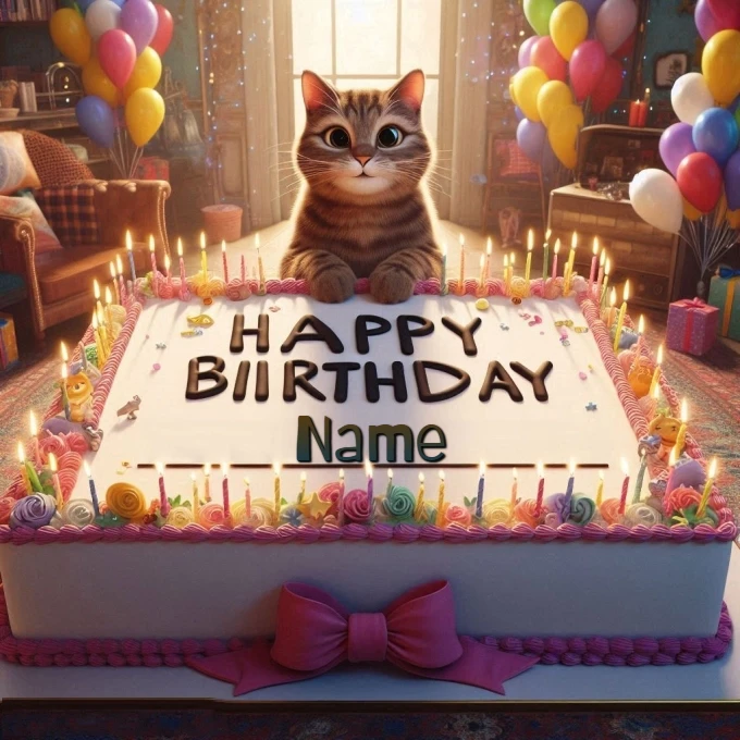 Personalize Your Birthday Cake Image with a Cute Cat Theme