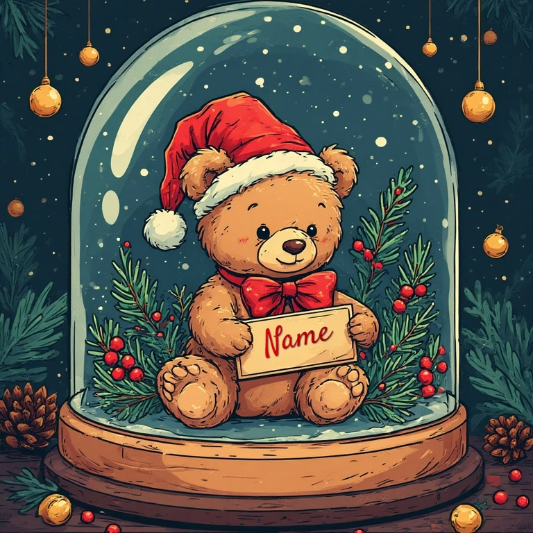 Personalize a Teddy Bear Snow Globe Image for Holiday Greetings