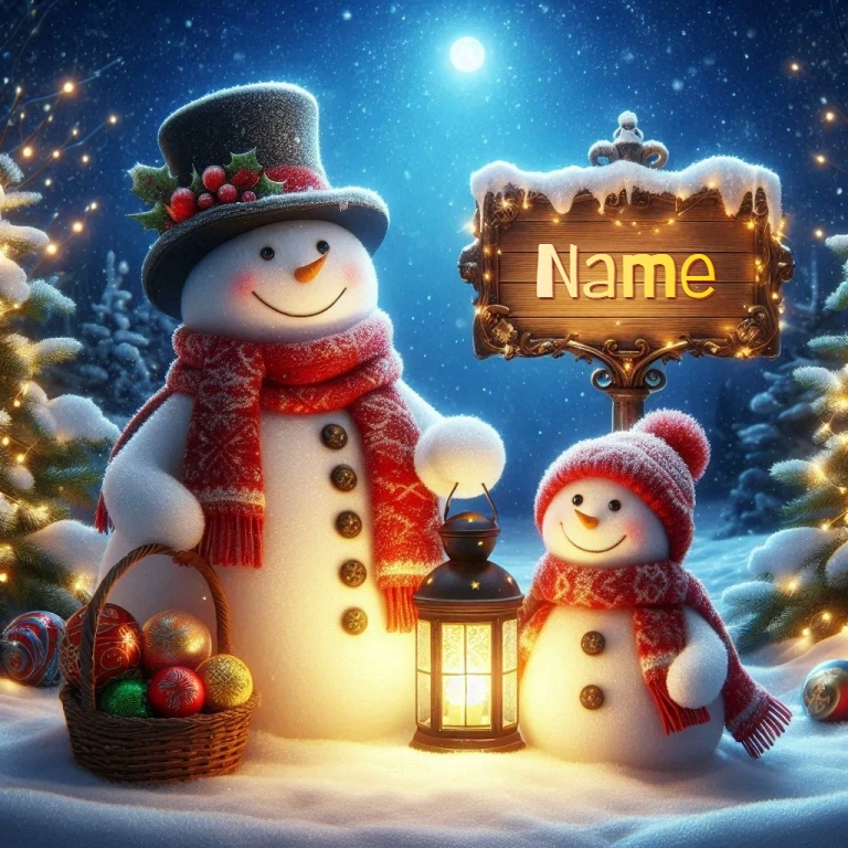 Personalize a Magical Snowman Scene Under a Full Moon