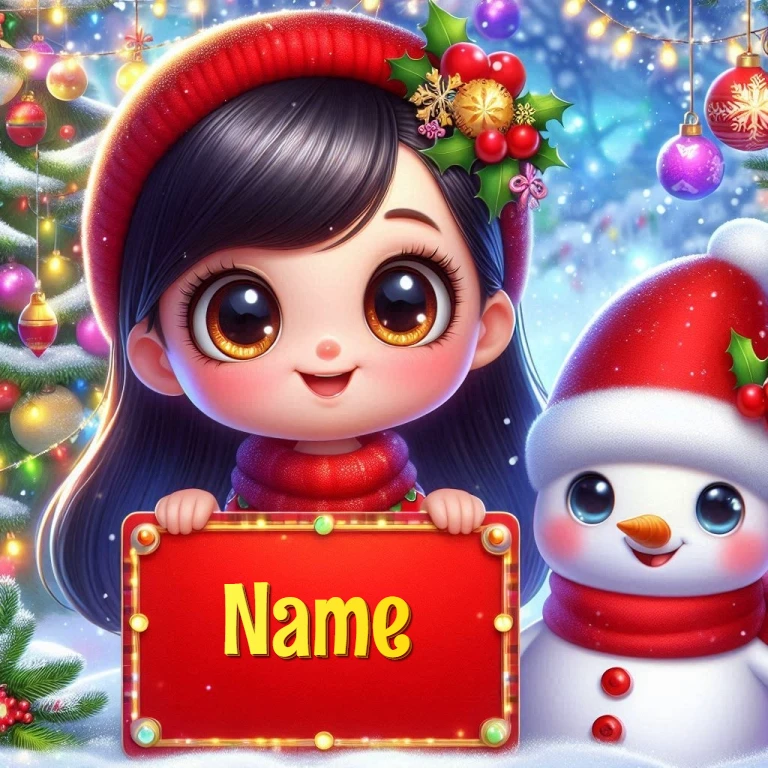 Personalize Your Festive Cartoon Girl and Snowman Scene