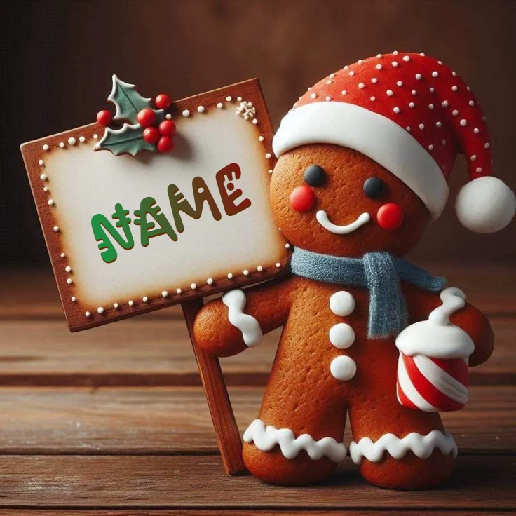 Write Your Name on Festive Gingerbread Sign Images