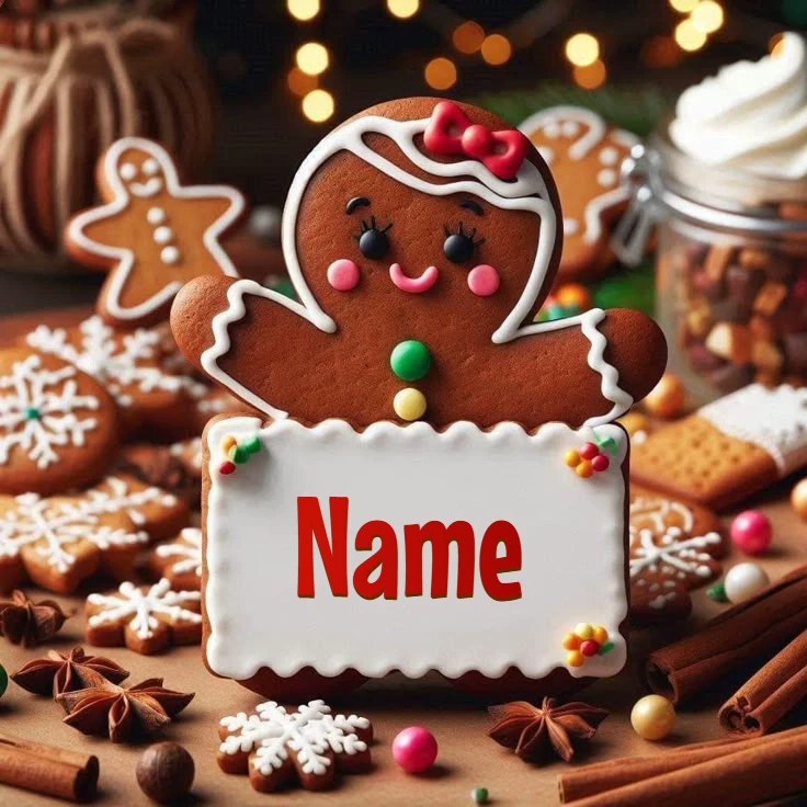 Write Your Name on Gingerbread Cookie Holiday Images