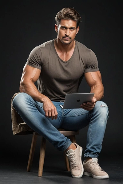 Swap Your Face onto a Stylish Guy in a Casual Photoshoot Scene