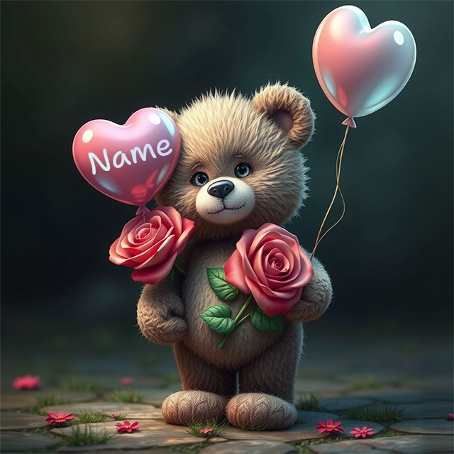 Personalize a Teddy Bear Image with Your Name in a Lush Setting