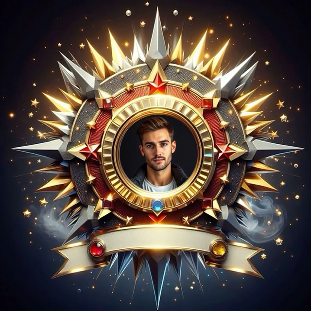 Elevate Photos with a Bold Starburst Emblem Frame Design