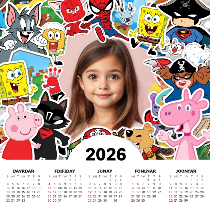 Personalize Photos with Cartoon-Themed 2026 Calendar Frame