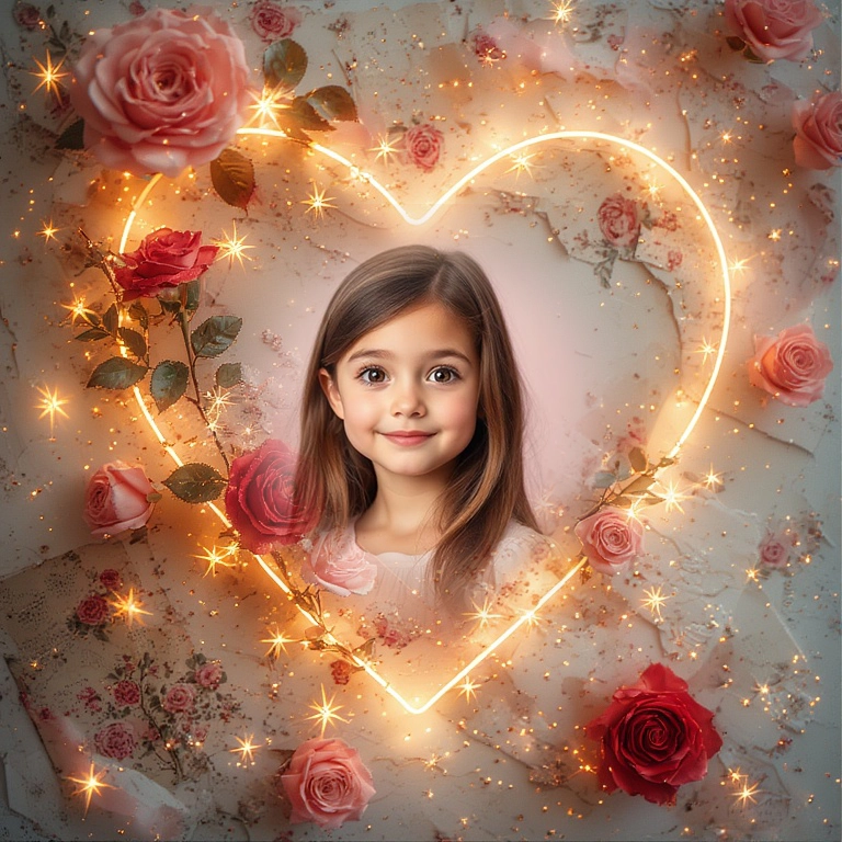 Transform Your Photos with a Neon Heart and Roses Frame