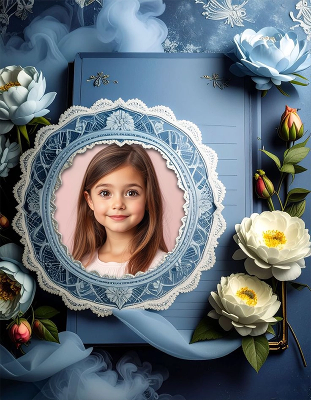 Romantic Lace-Edged Frame with Floral Accents