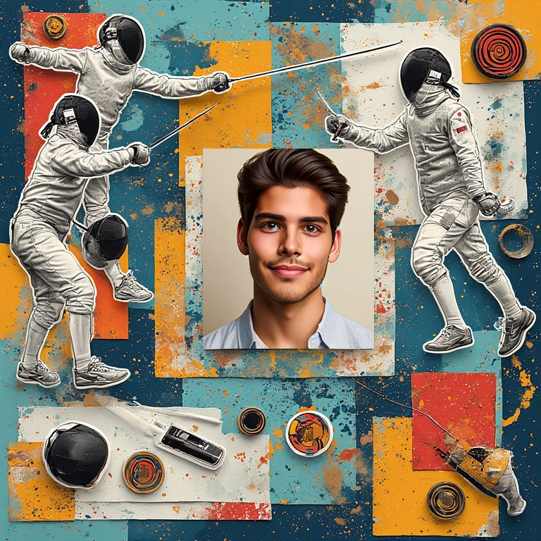 Vibrant Fencing Sport Photo Frame with Geometric Design