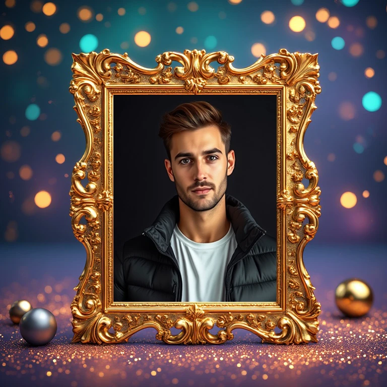 Elegant Golden Frame for Sophisticated New Year Photos